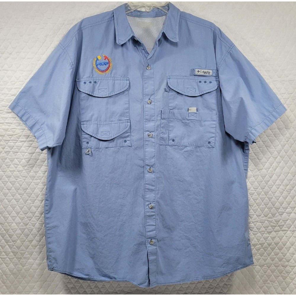 Columbia PFG Men's Fishing Shirt Short Sleeve Bonehead Vented Blue Size L